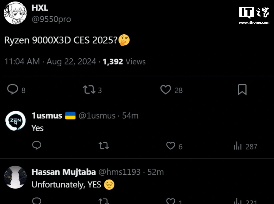 消息称 AMD 锐龙 9000X3D 处理器预计明年 1 月推出，亮相 CES 2025（消息称.处理器.亮相）