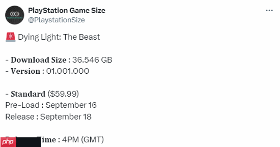 《消光困兽》PS5版下载大小揭晓 9月16日开启预载(揭晓.开启.困兽)